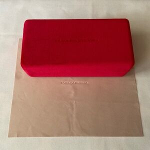 Carolina Herrera Red Velvet Hard Sunglasses Case /Cleaning Cloth NEW